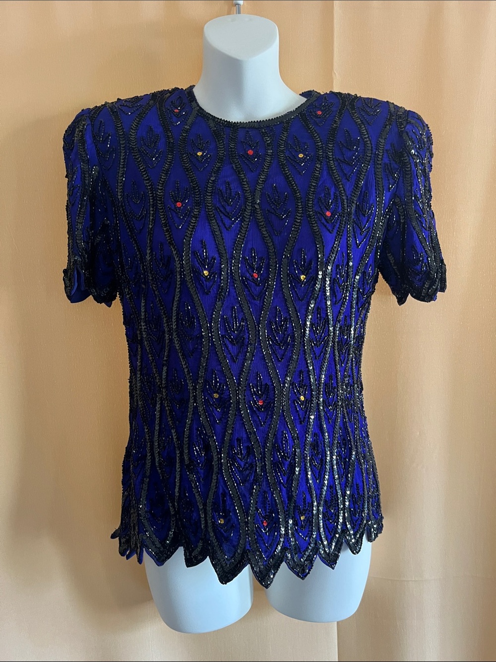 Stenay Royal Blue Beaded Short Sleeve Top